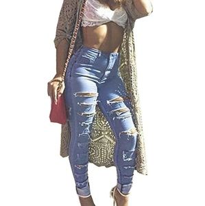 Medium Wash Ripped Stretch Skinny Jeans